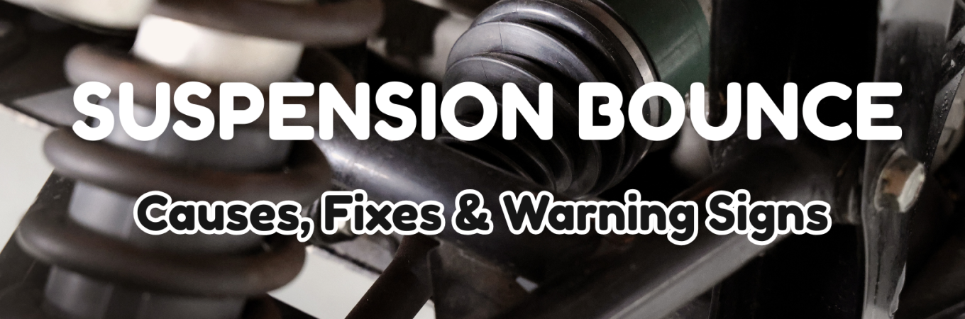 Suspension bounce inspection showing worn shock absorbers and struts